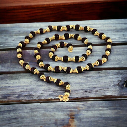 Goodygod Black Rudraksh Mala With Gold Color Capping