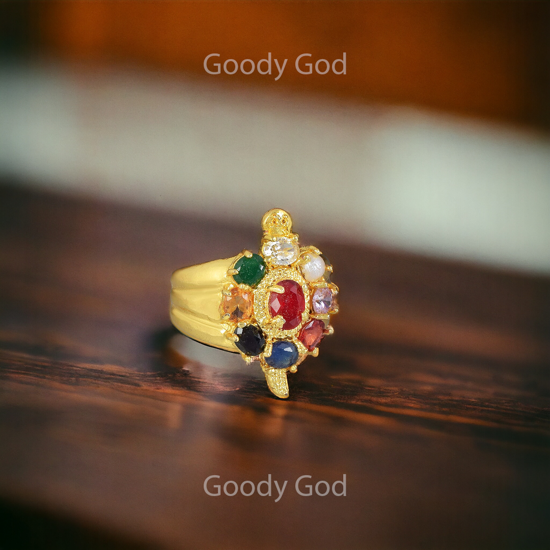 Goodygod Adjustable Navratna Tortoise Ring | Meru Kachhua Navratna for Men