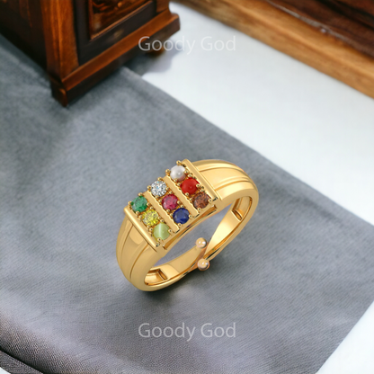 Goodygod Adjustable Navratna Ring for Men