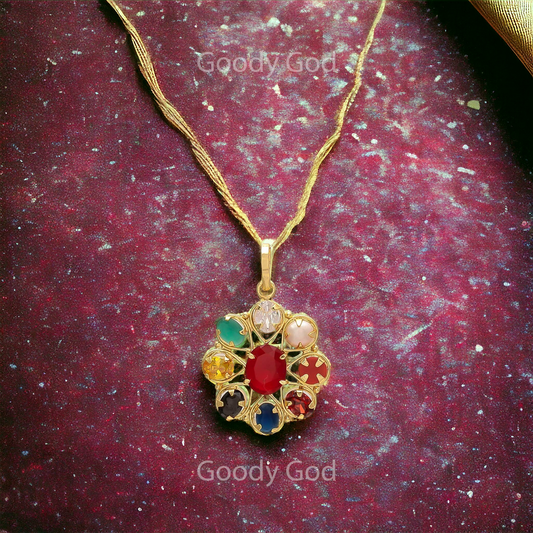 Goodygod Red Ruby Navratna Locket/Pendant