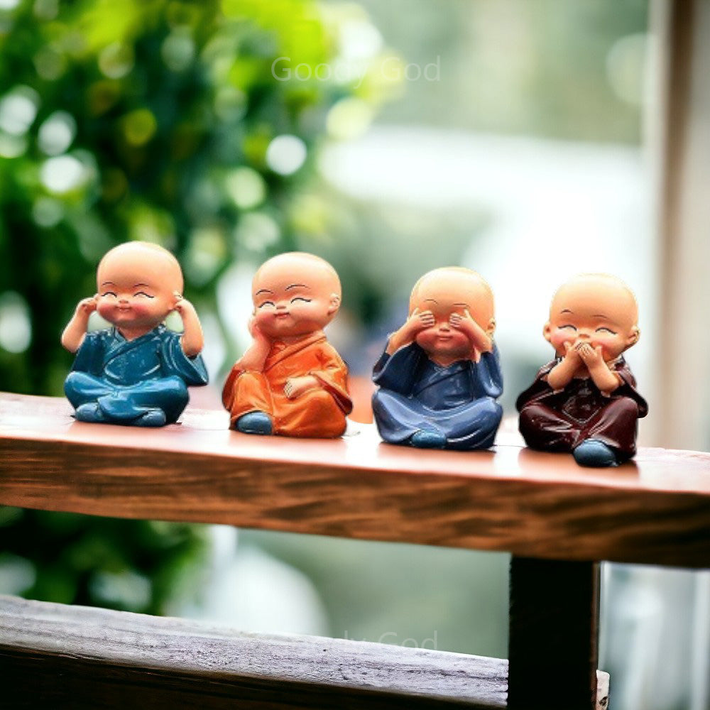 GoodyGod Budhha Monk Figurines Showpiece for Home (Set of 4)