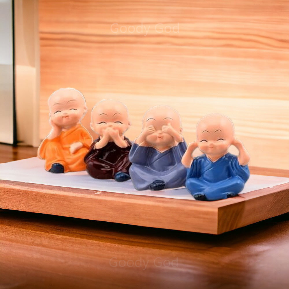 GoodyGod Budhha Monk Figurines Showpiece for Home (Set of 4)