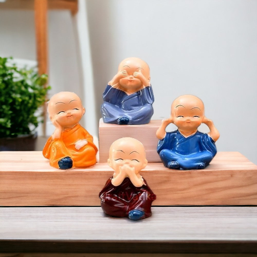 GoodyGod Budhha Monk Figurines Showpiece for Home (Set of 4)